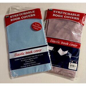 Lot Of 2 New/Sealed Vintage Book Covers Fabric Stretch Book Sox Pink Blue Retro
